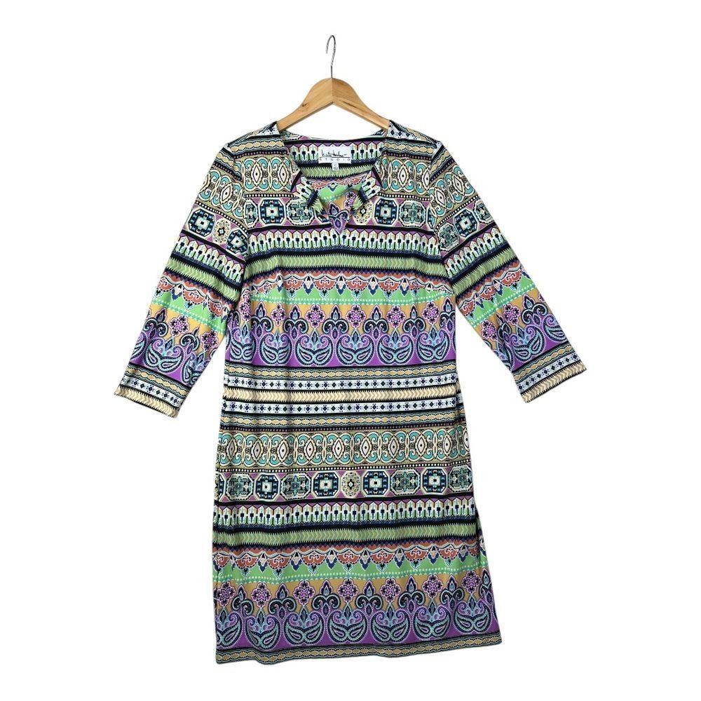 Nicole Miller Studio Paisley Multicolor Long Sleeve Dress‎ size 12